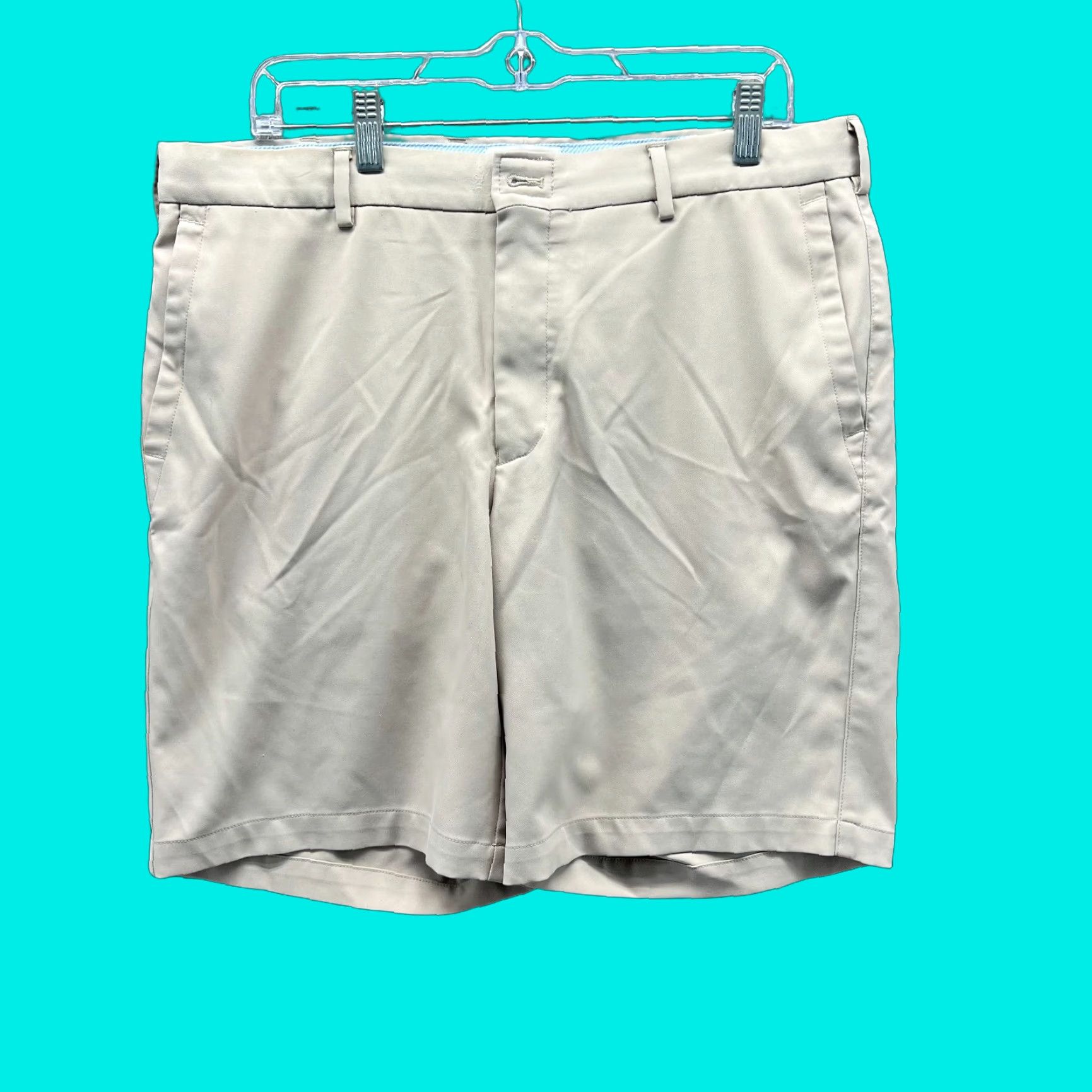 Peter Millar Peter Millar Shorts Men 35 Casual Chino Flat Front Beige Cotton Button Front Regular Inseam 9in Tan Khaki Vintage No Mens Size US 35 - 1 Thumbnail