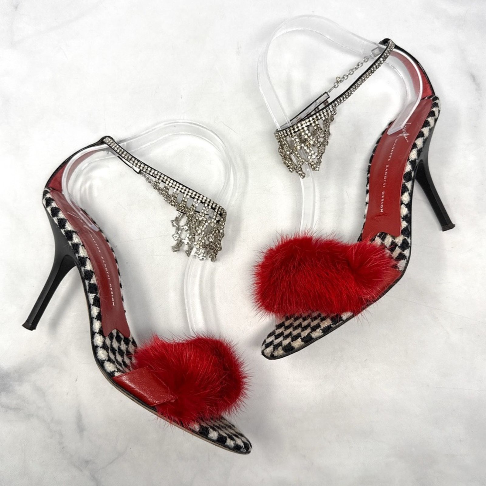 Giuseppe Zanotti Giuseppe Zanotti Vicini Vintage Y2K Fur Houndstooth Heels 37 Size US 7 / IT 37 - 4 Thumbnail