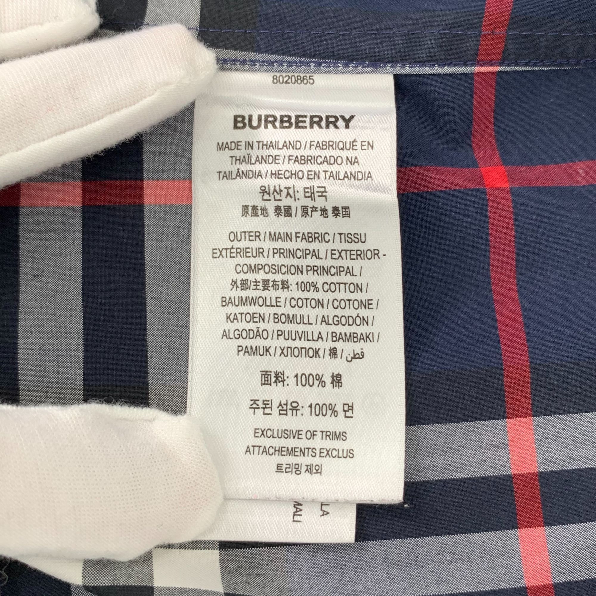 Burberry Burberry Mens Dark Blue Checkered Cotton Long Sleeve Shirt L Size US L / EU 52-54 / 3 - 3 Thumbnail