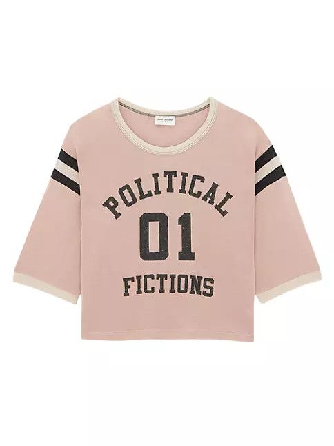 Saint Laurent Paris o1s1wg111024 Political Cropped T-Shirts in Rose Givre Size XS / US 0-2 / IT 36-38 - 1 Thumbnail