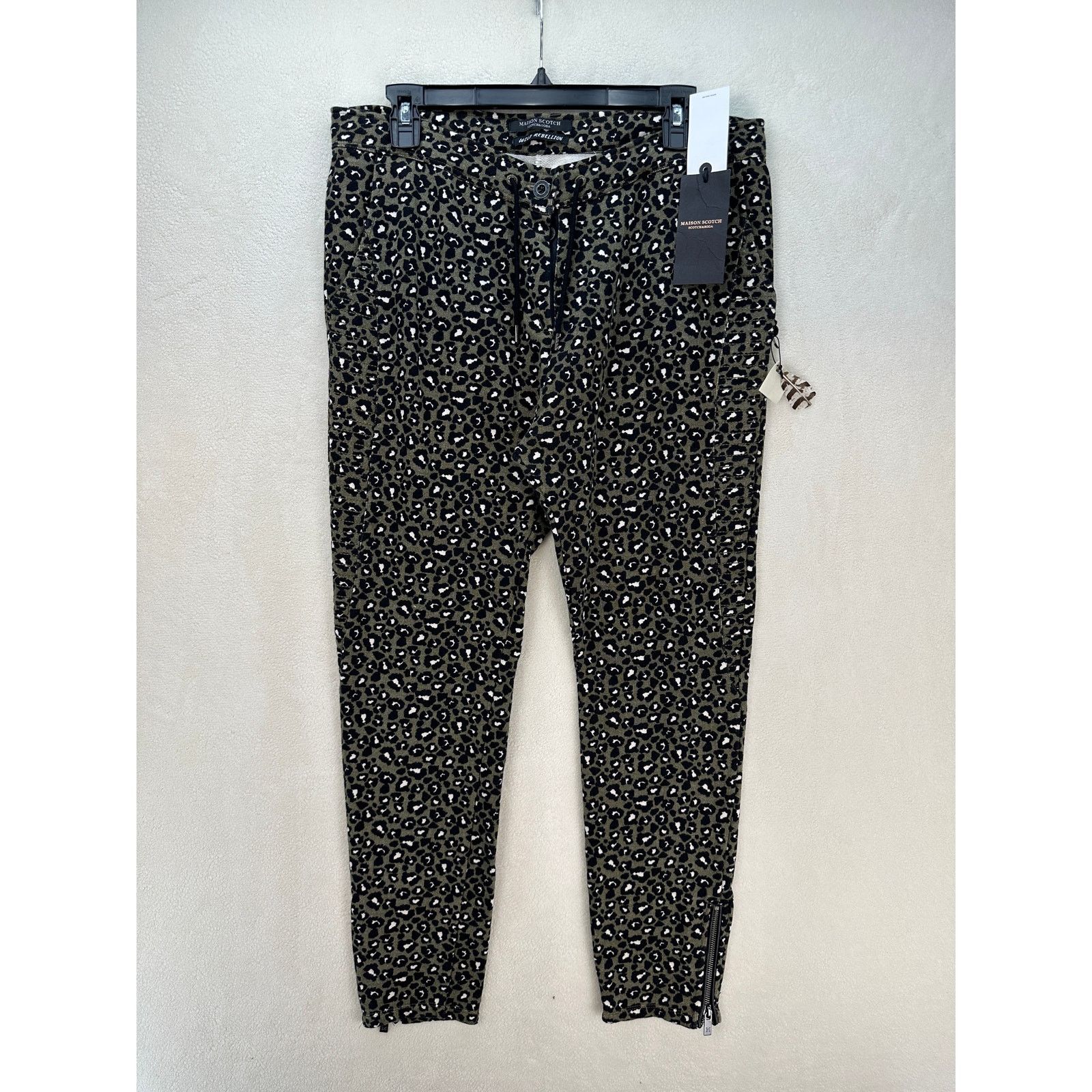 SCOTCH & SODA WOMEN'S SIZE 3 OLIVE GREEN LEOPARD PRINT TROE