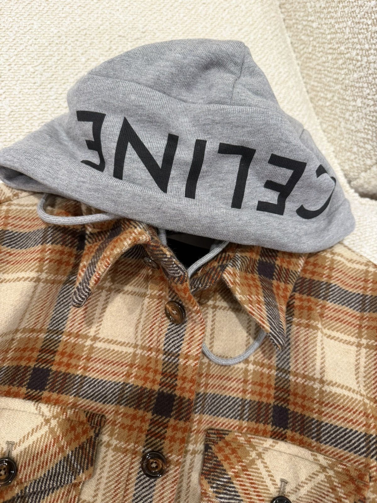 Celine CELINE Hooded Overshirt in Checked Wool Size US S / EU 44-46 / 1 - 5 Thumbnail