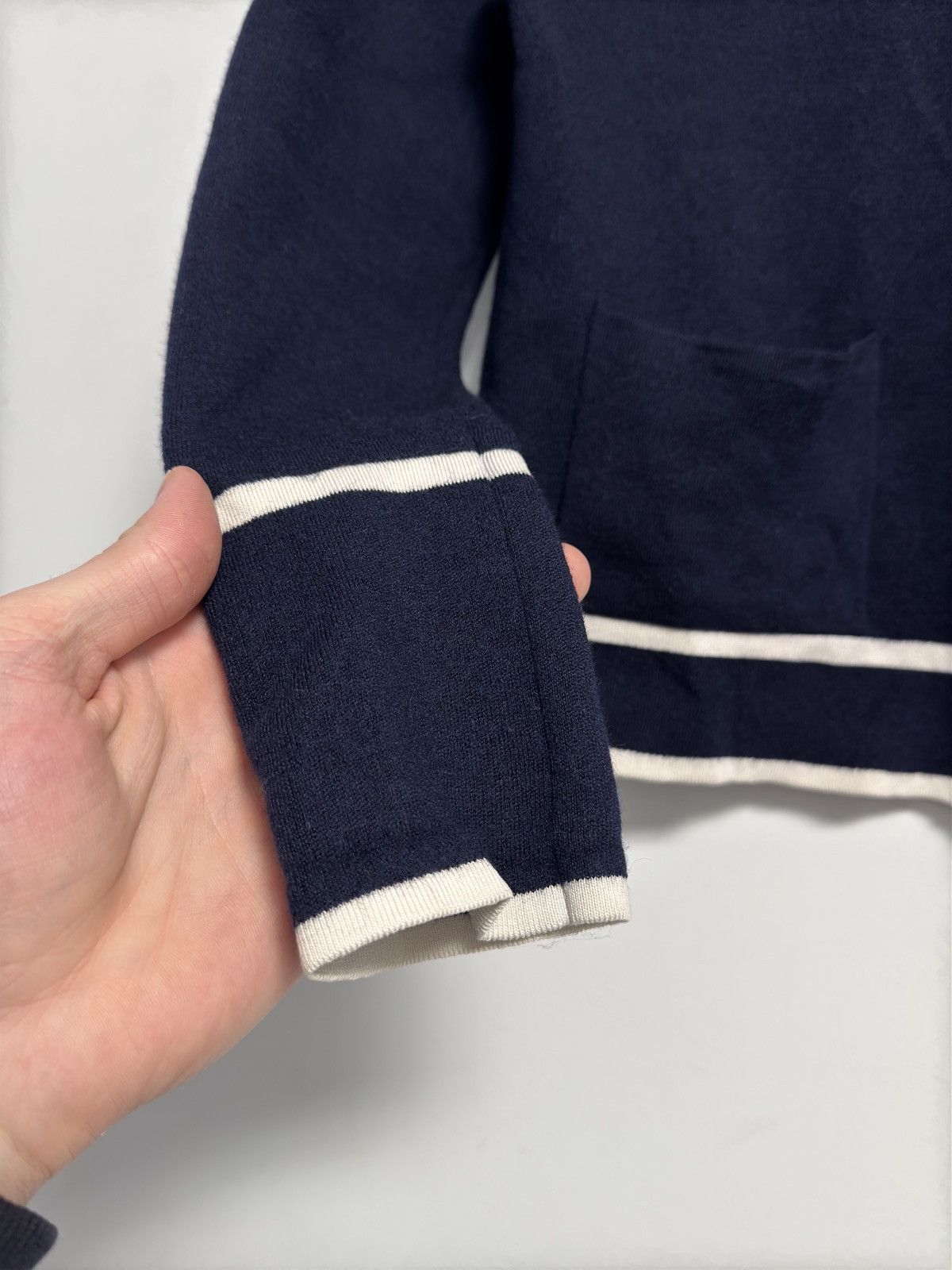 Escada ESCADA Stile Navy & White Tipped Cardigan Size Small NWT Size S / US 4 / IT 40 - 6 Thumbnail