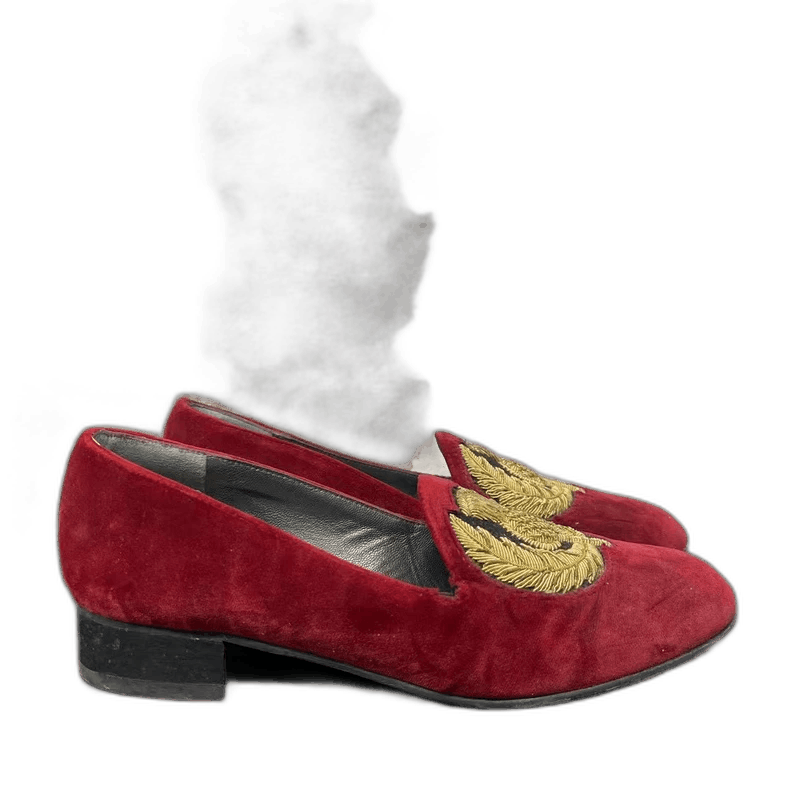 Gucci Red Suede Slip-On Shoes with Embroidery-yf Size US 5 / EU 37 - 1 Thumbnail