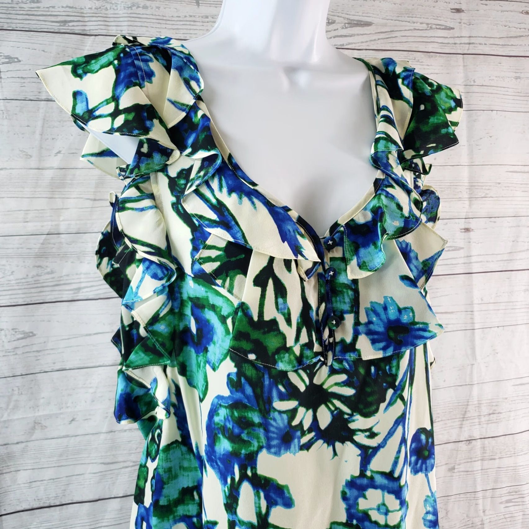 Rebecca Taylor Rebecca Taylor Womens Silk Top Sz 8 Blue Green Floral Sleeveless Scoop Neck Blouse Size M / US 6-8 / IT 42-44 - 2 Thumbnail