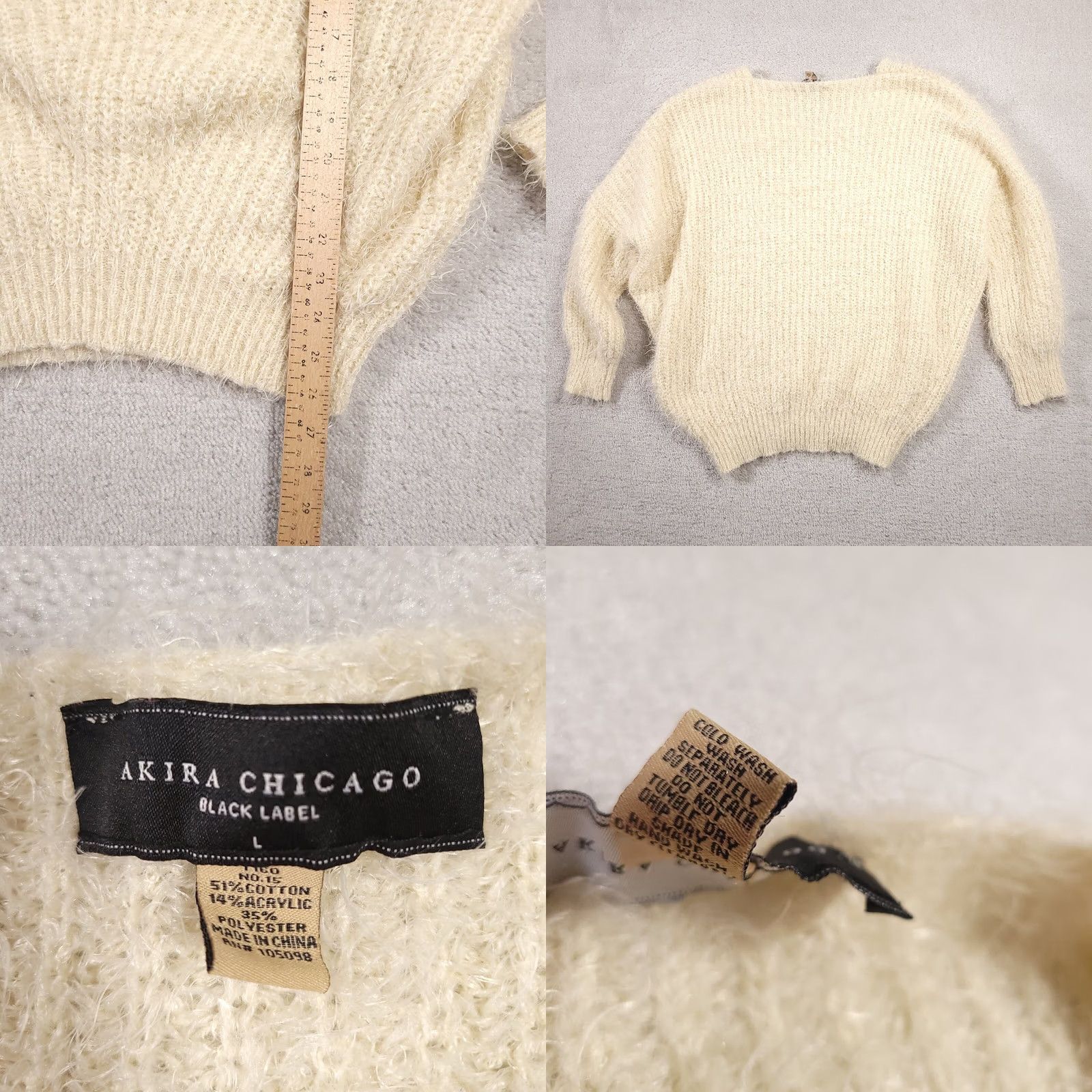 Akira VINTAGE Akira Chicago Black Label Sweater Womens Large Ivory Eyelash V Neck Soft Casual Size L / US 10 / IT 46 - 8 Thumbnail