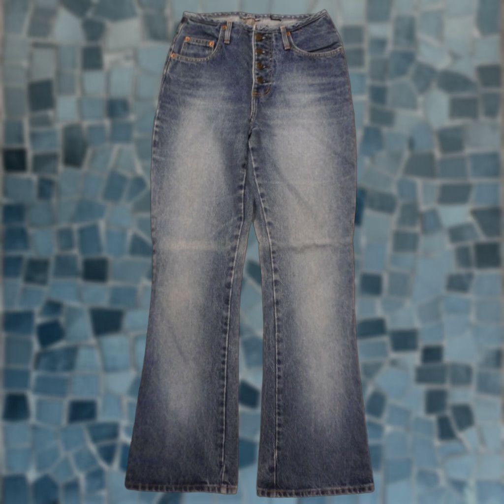 VINTAGE WOMENS BELL BOTTOM JEANS 26 WAIST 30 INSEAM BLUE DENIM - Main Image