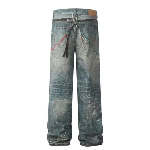 Japanese Brand Emi High Street Washed Loose Wide Leg Inkjet Printed Jeans Size US 32 / EU 48 - 8 Thumbnail
