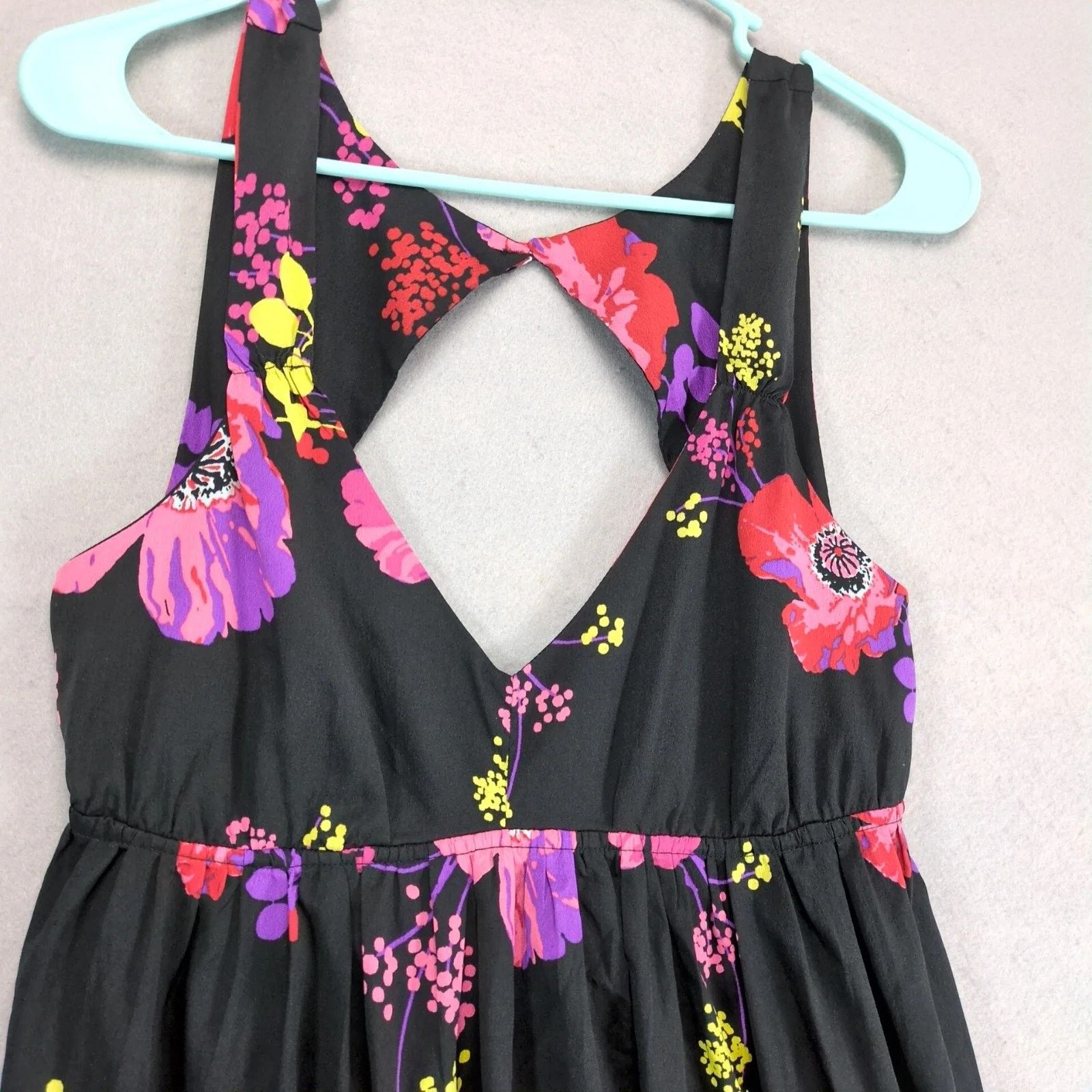 Other Roxy Love Seeker Black Floral Tank Babydoll HiLow Mini Dress Size L / US 10 / IT 46 - 7 Thumbnail