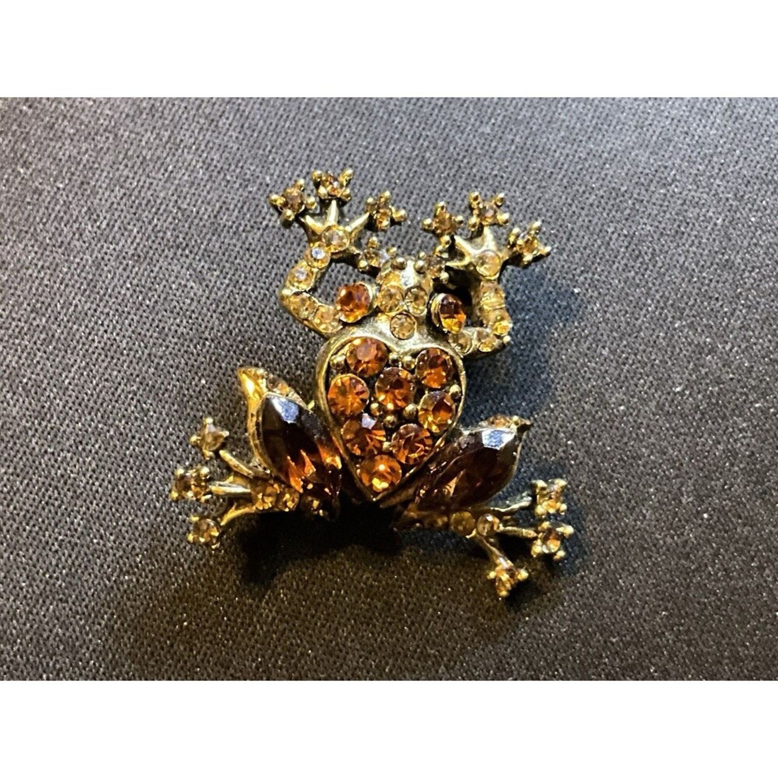Other Gold Tone Amber Citrine Colored Rhinestone Tree Frog Brooch Size ONE SIZE - 1 Thumbnail
