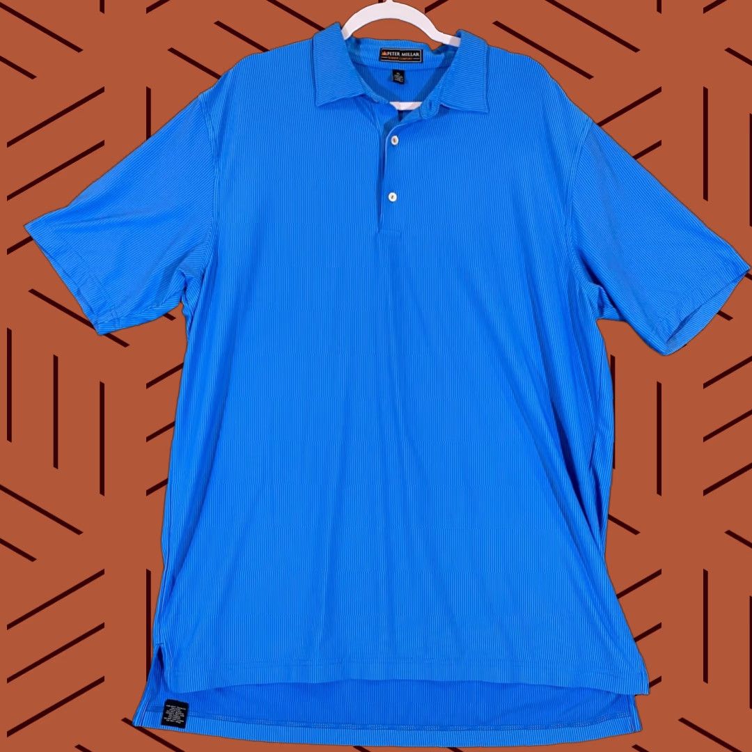 Peter Millar PETER MILLAR Polo Shirt Mens XL Blue Stripe Summer Comfort Performance Golf S/S Size US XL / EU 56 / 4 - 1 Thumbnail