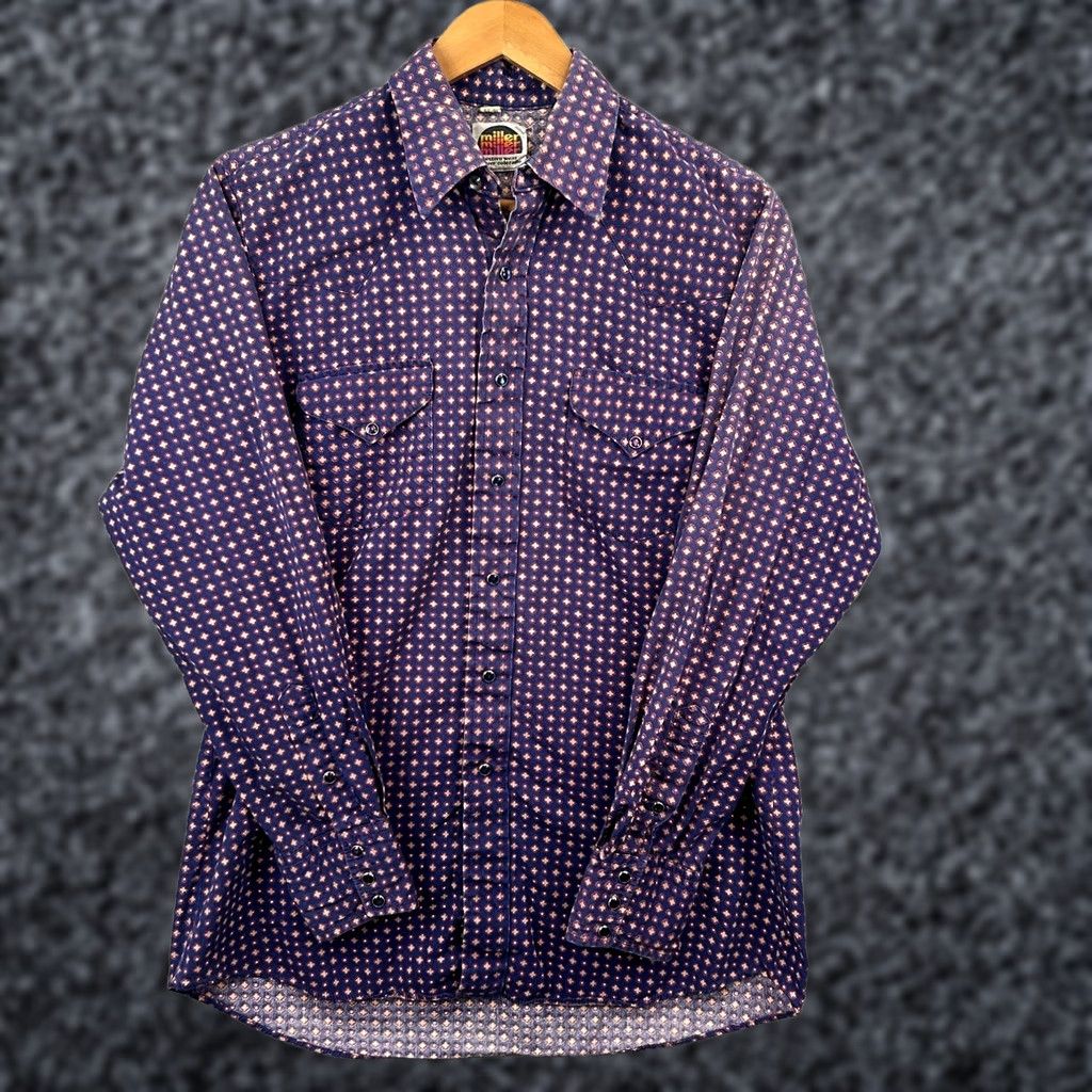Vintage Miller Western Wear Casual Button-Down Shirt Men's Navy Blue 16-35 USA Made Size US L / EU 52-54 / 3 - 1 Thumbnail