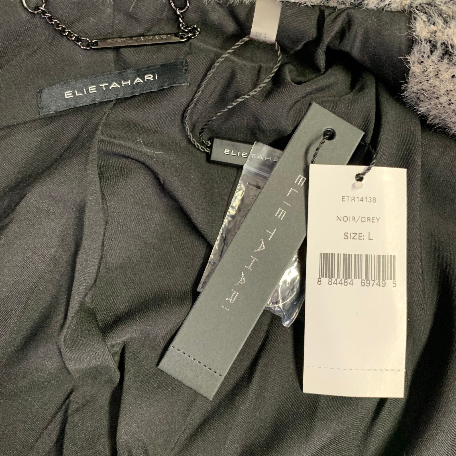 Elie Tahari Grey Black Nylon Blend Plaid Double Breasted Coat Size L / US 10 / IT 46 - 4 Thumbnail