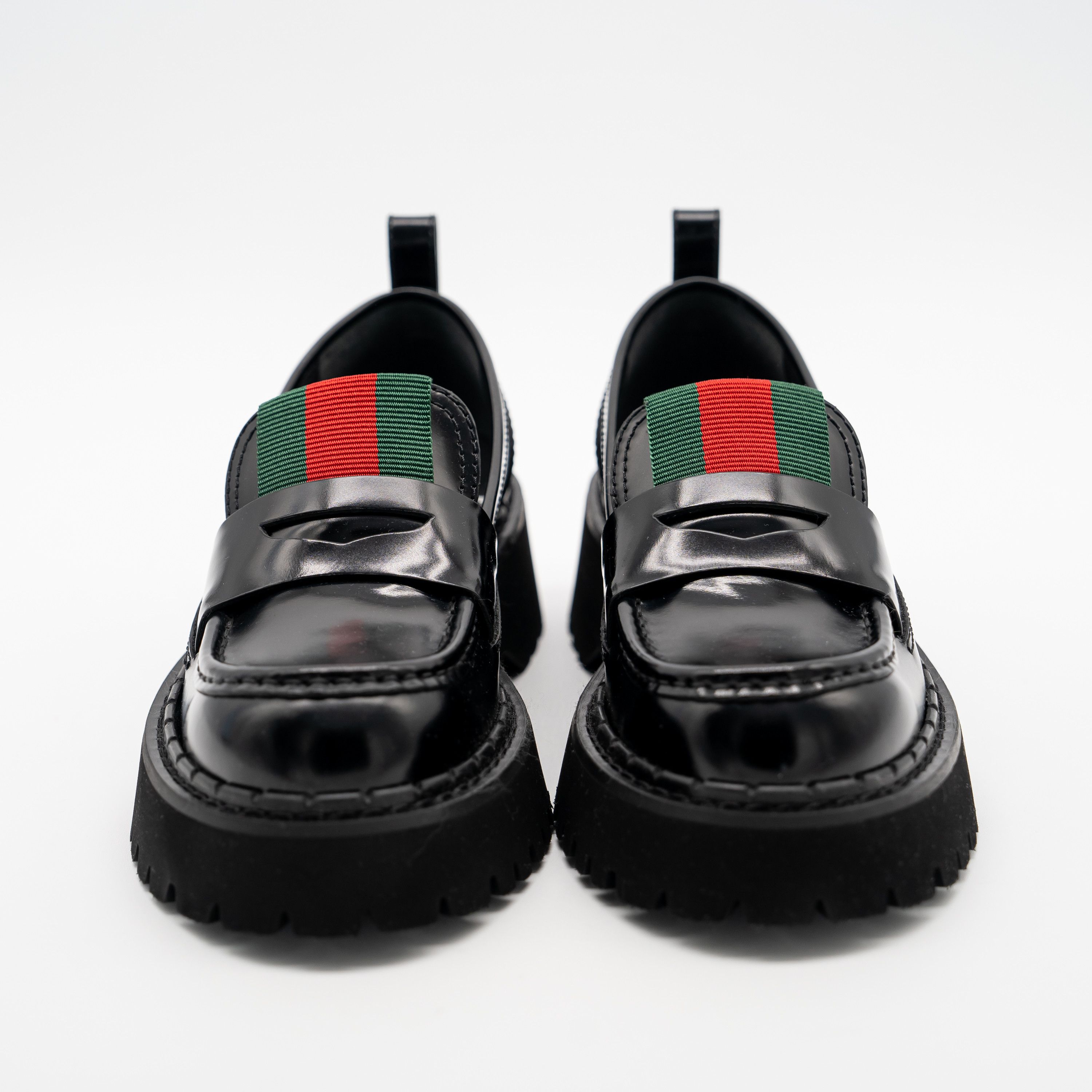 Gucci 6 US Gucci Lug Sole Penny Loafers Black Web Leather Size US 6 / IT 36 - 2 Thumbnail