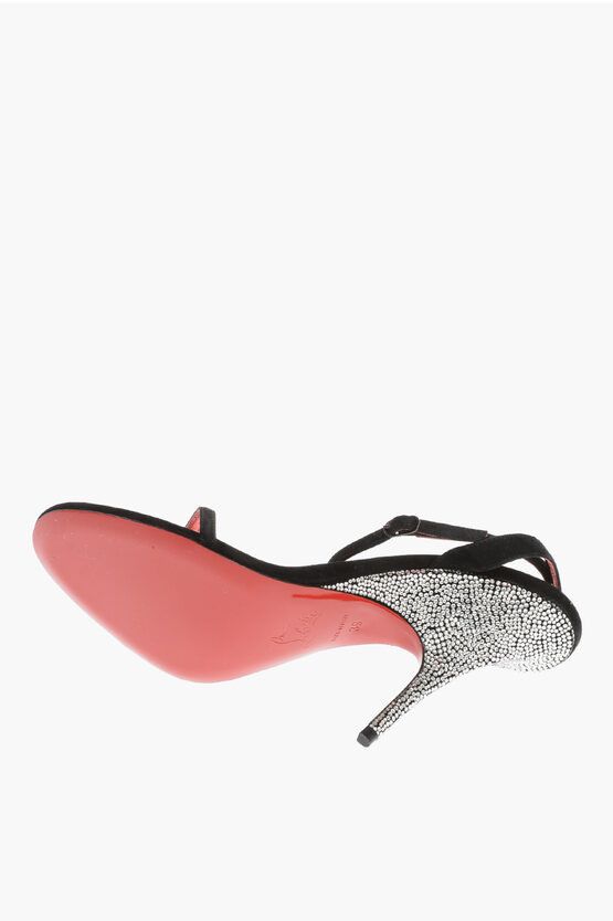 Suede Queen Ankle-Strap Sandals with Rhinestone on the heel