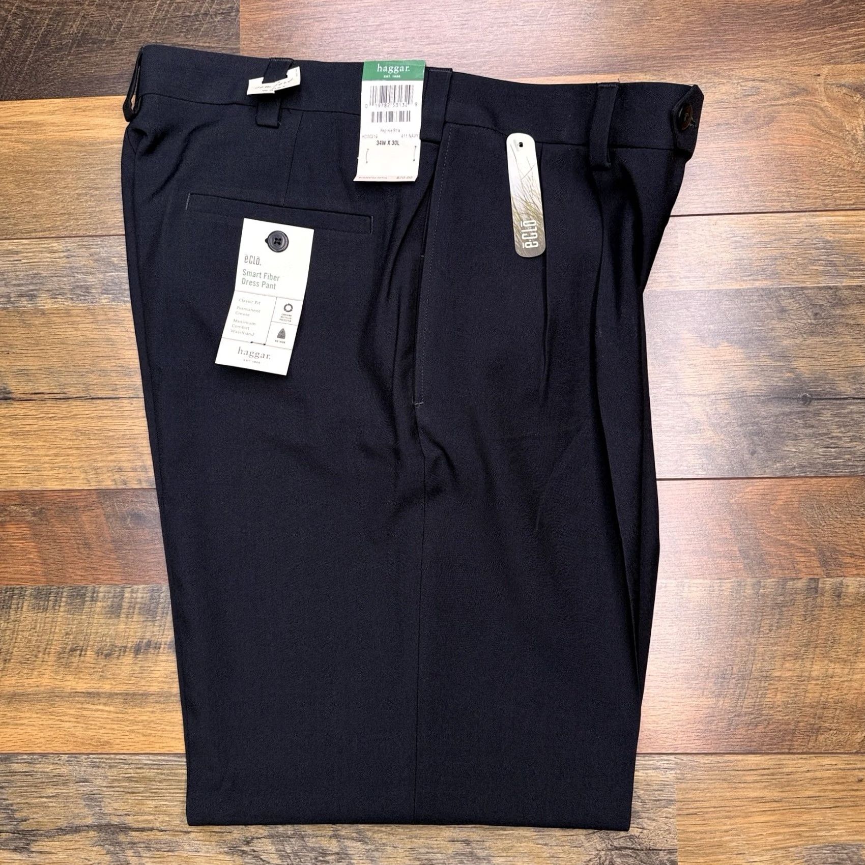 Haggar Haggar Dress Pants 34x30 Blue Navy Classic Fit No Iron Polyester Microfiber Machine Washable Slim/Regular Straight Leg Slant Pocket Vintage: No Size US 34 / EU 50 - 2 Thumbnail