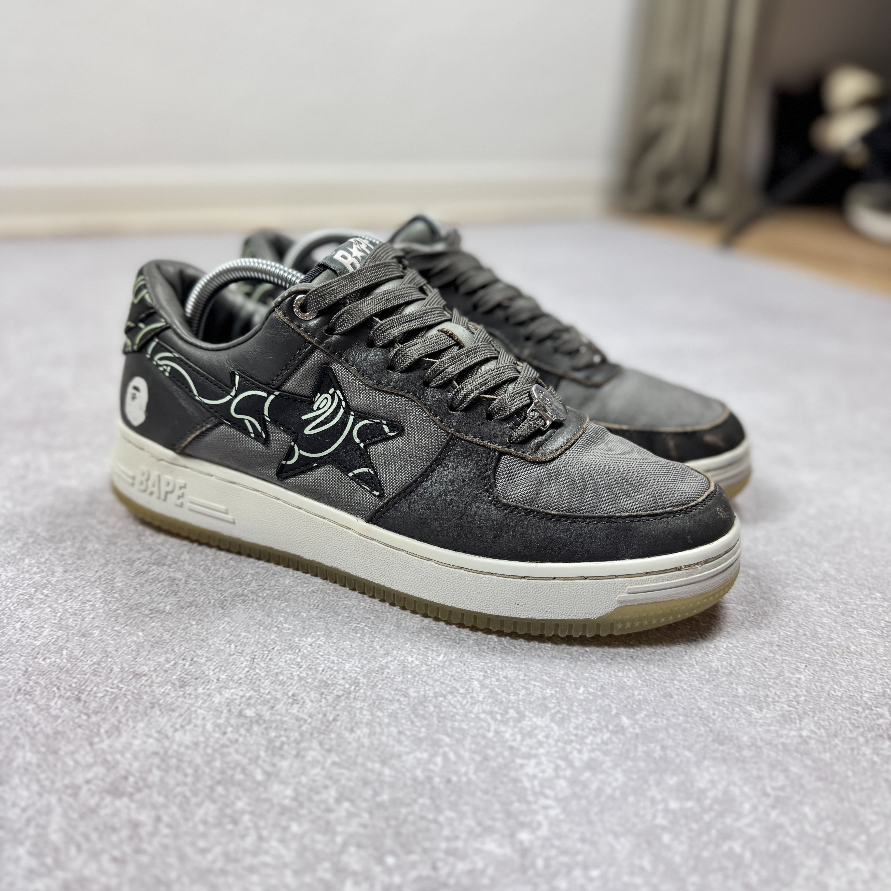 Bape Mens Bape STA #1 0ZXSHM91X007I Gray Leather Sneakers Size 42 Size US 9 / EU 42 - 2 Thumbnail