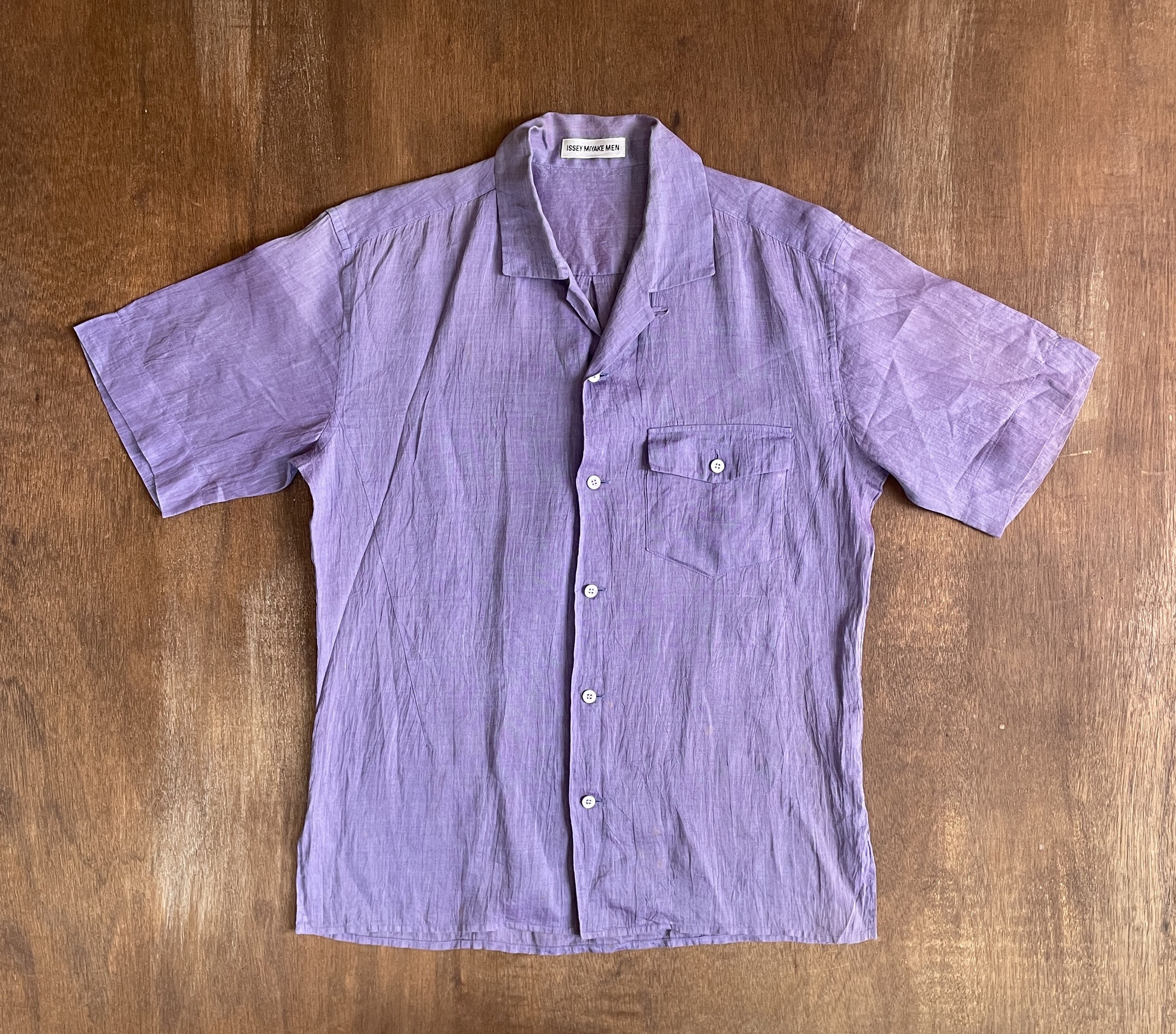 Issey Miyake Men Purple Linen Short Sleeve Shirt