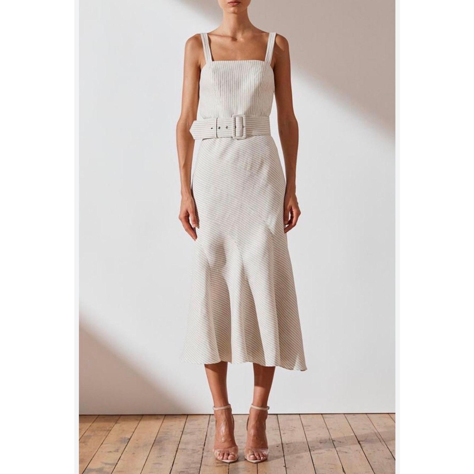 Shona Joy SHONA JOY Shaw Belted Contour Panel Midi Dress Tan White Size S / US 4 / IT 40 - 1 Thumbnail