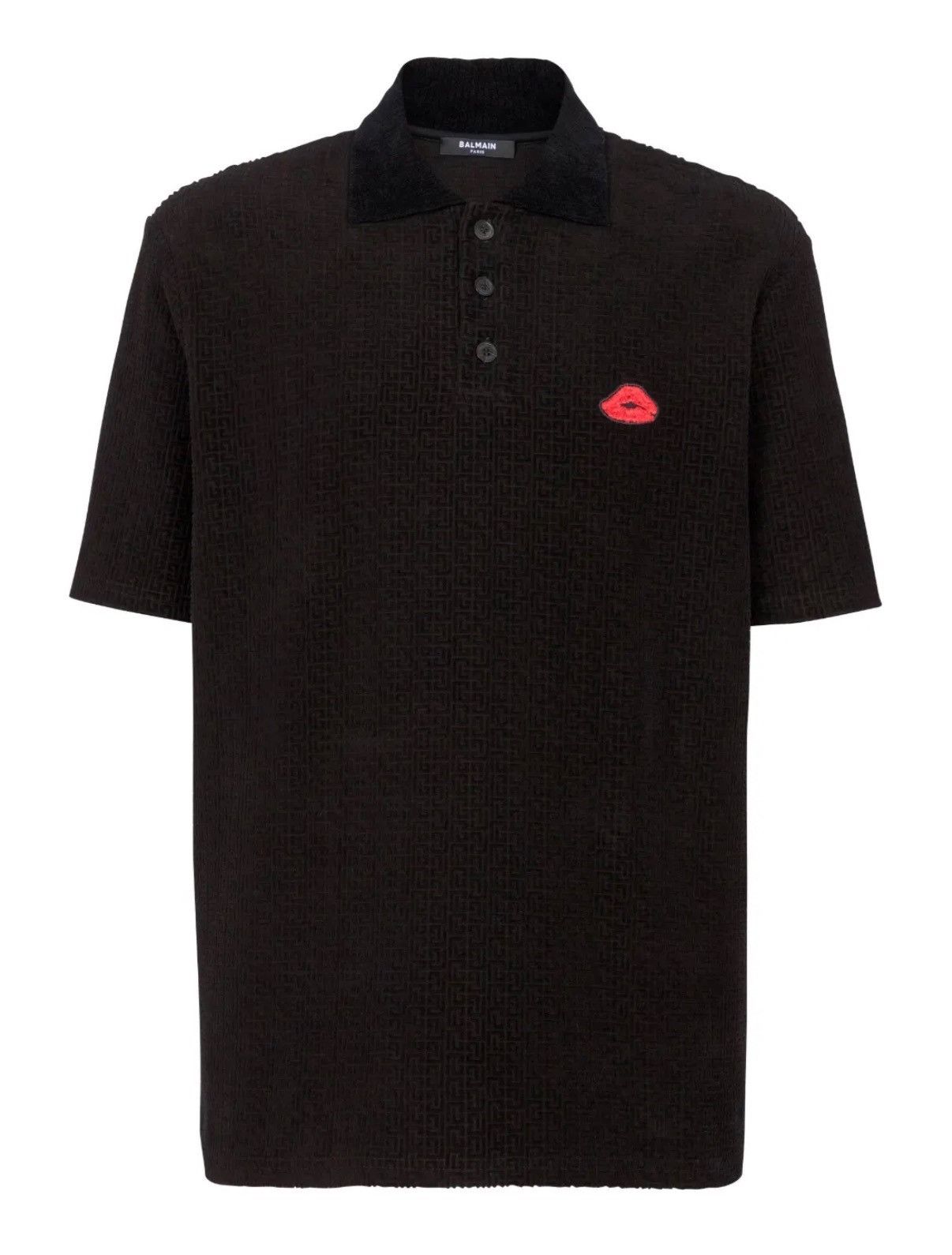 Balmain o1mt1gz0126 Velvet Monogram Kiss Jersey Polo Shirt in Black Size US S / EU 44-46 / 1 - 1 Thumbnail