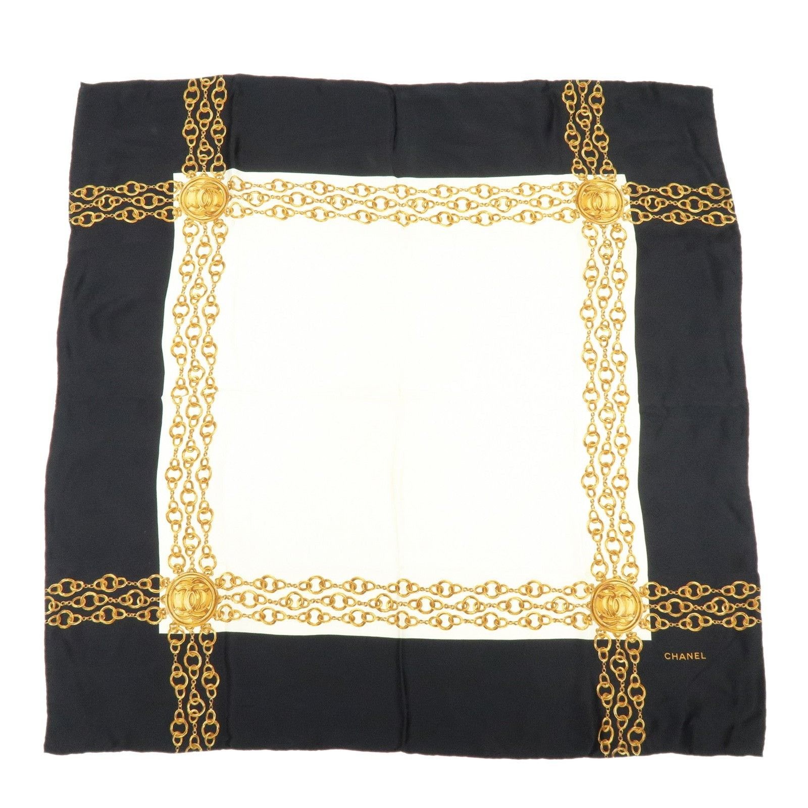 Chanel Chanel Chain Motif Silk Scarf Black Size ONE SIZE - 1 Thumbnail