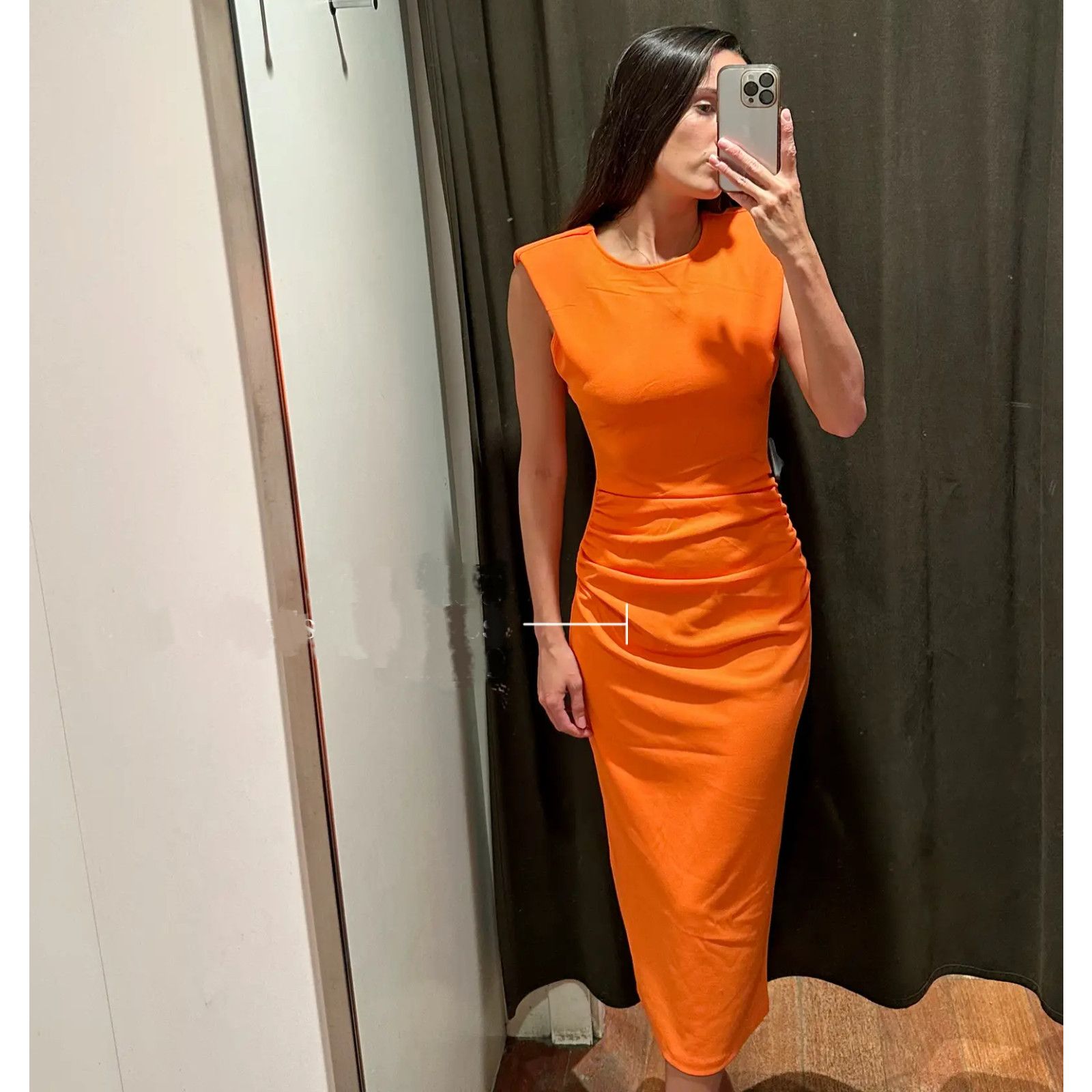 ZARA Orange Fitted Midi Dress NWT