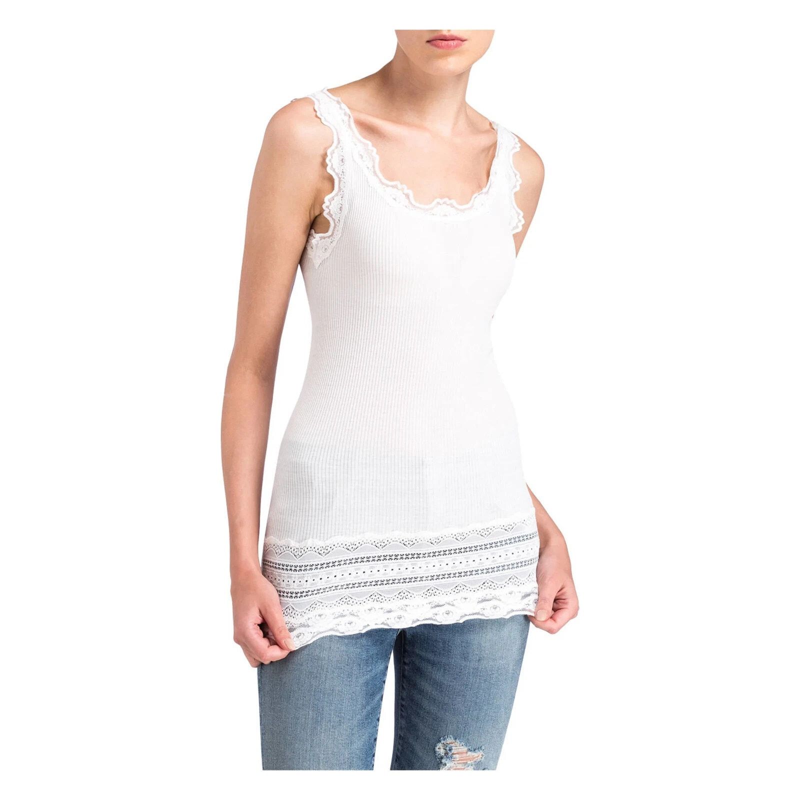 Other New Rosemunde Long Tank Top Off White Lace Silk Blend M Size M / US 6-8 / IT 42-44 - 1 Thumbnail