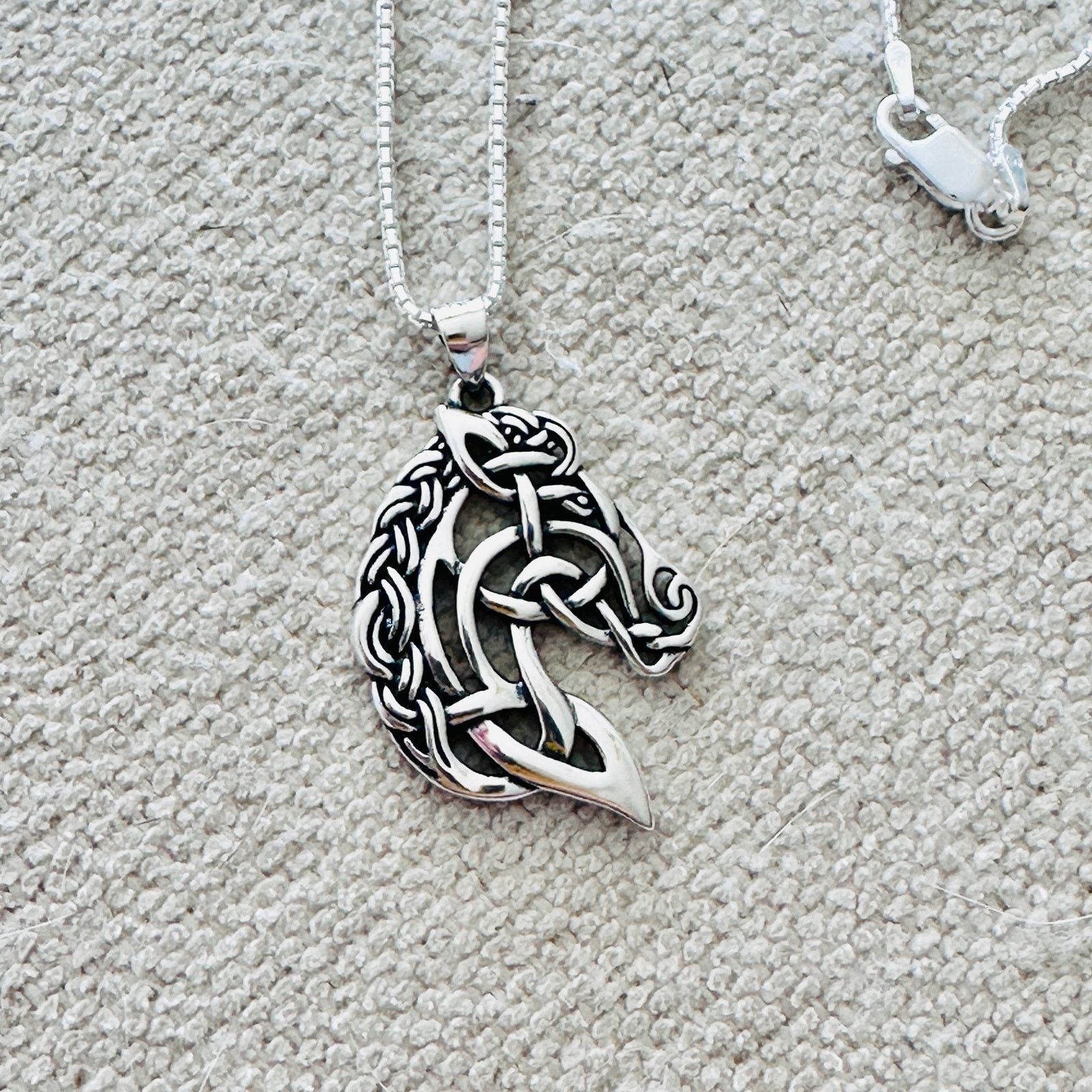 The Unbranded Brand Sterling Silver Celtic Horse Pendant Necklace-18" Box Chain Size ONE SIZE - 3 Thumbnail