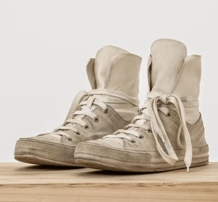 image of Ann Demeulemeester Ann D. Suede Paneled Sneakers in Tan, Men's (Size 8)
