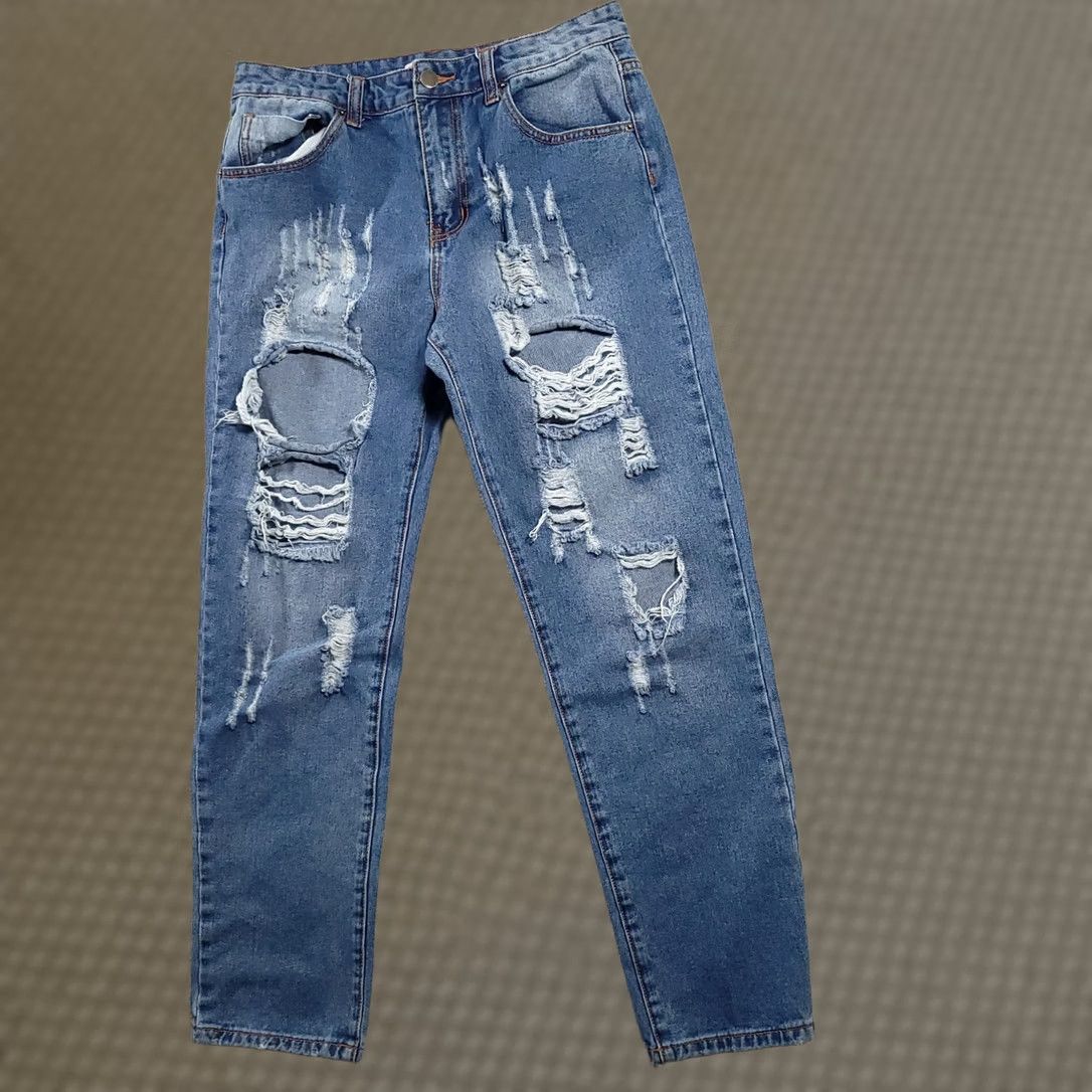 Denime American Bazi Jeans Womens Adult L 32x28.5 Blue Denim Distressed Ripped Tapered Jeans Womens Size 36" / US 14 / IT 50 - 1 Thumbnail