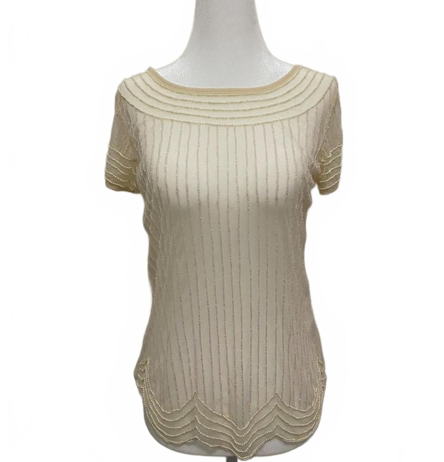 Tincati TFNC LONDON Sheer Beaded Blouse in Cream (SMALL) Size S / US 4 / IT 40 - 1 Thumbnail