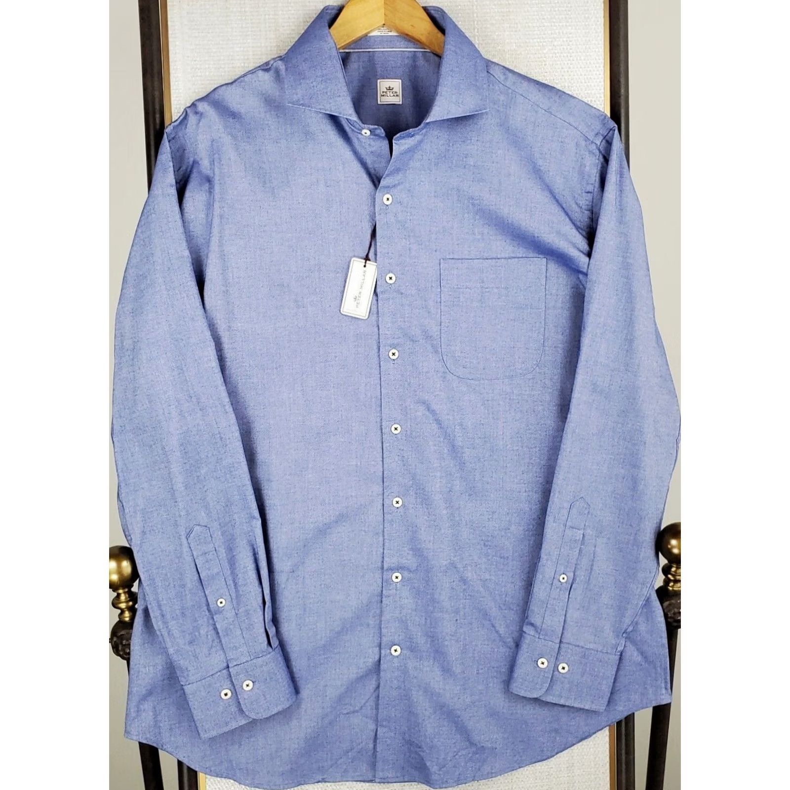 Peter Millar PETER MILLAR Shirt XL Blue Cotton Melange Twill Deadstock NEW 45 Mens Size US XL / EU 56 / 4 - 4 Thumbnail