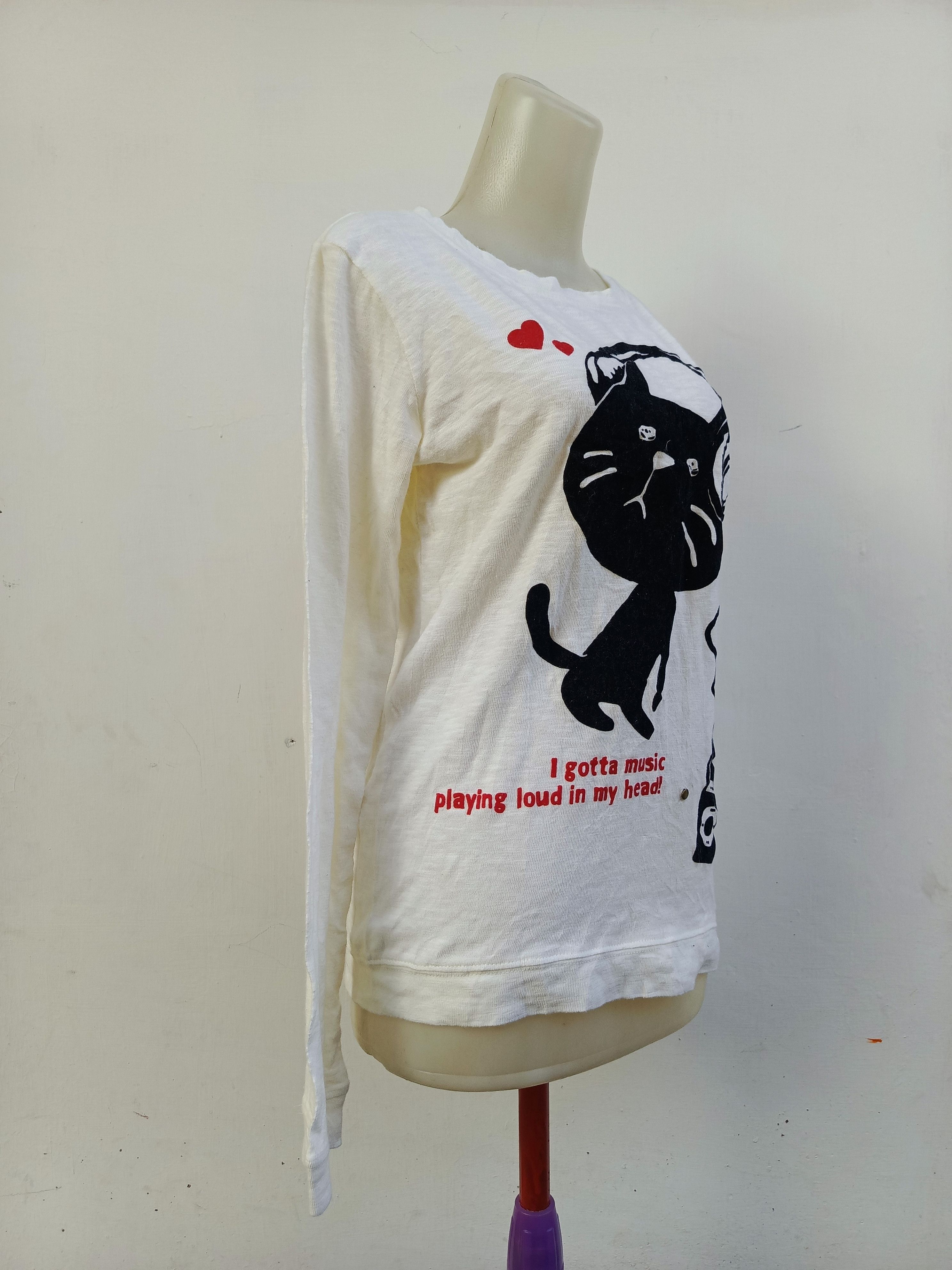 Japanese Brand Listen Heartbeat Cat Graphic — Y2K Streetwear — NVMBER17 Size M / US 6-8 / IT 42-44 - 4 Thumbnail