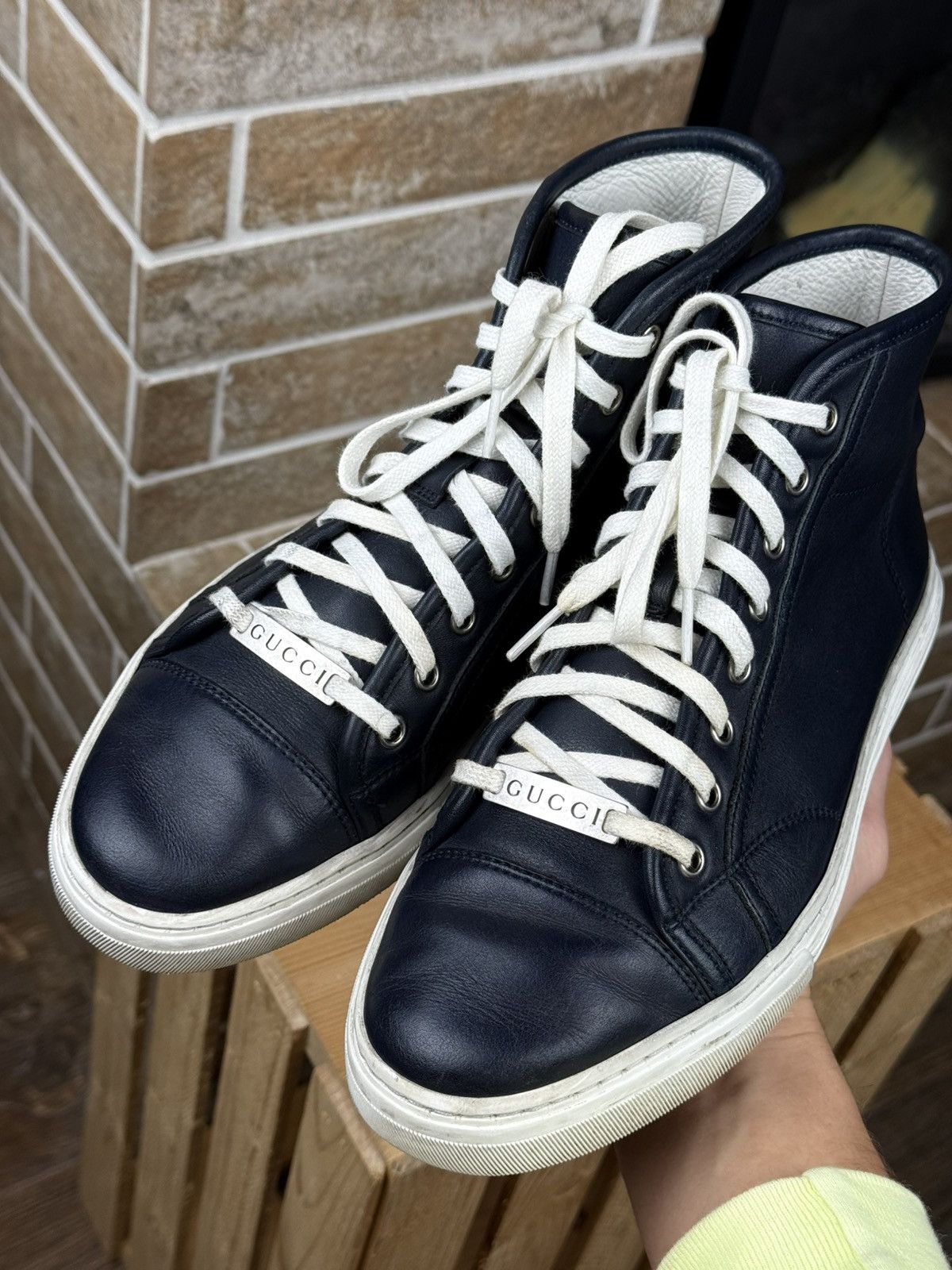 Gucci Gucci Blue Leather Hi Top Sneakers Size US 6.5 / EU 39-40 - 9 Thumbnail