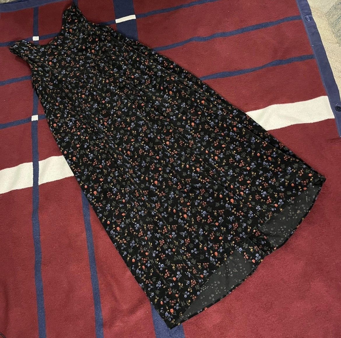 Vintage Vintage Maternité black floral midi long Corduroy Dress M Size M / US 6-8 / IT 42-44 - 3 Thumbnail