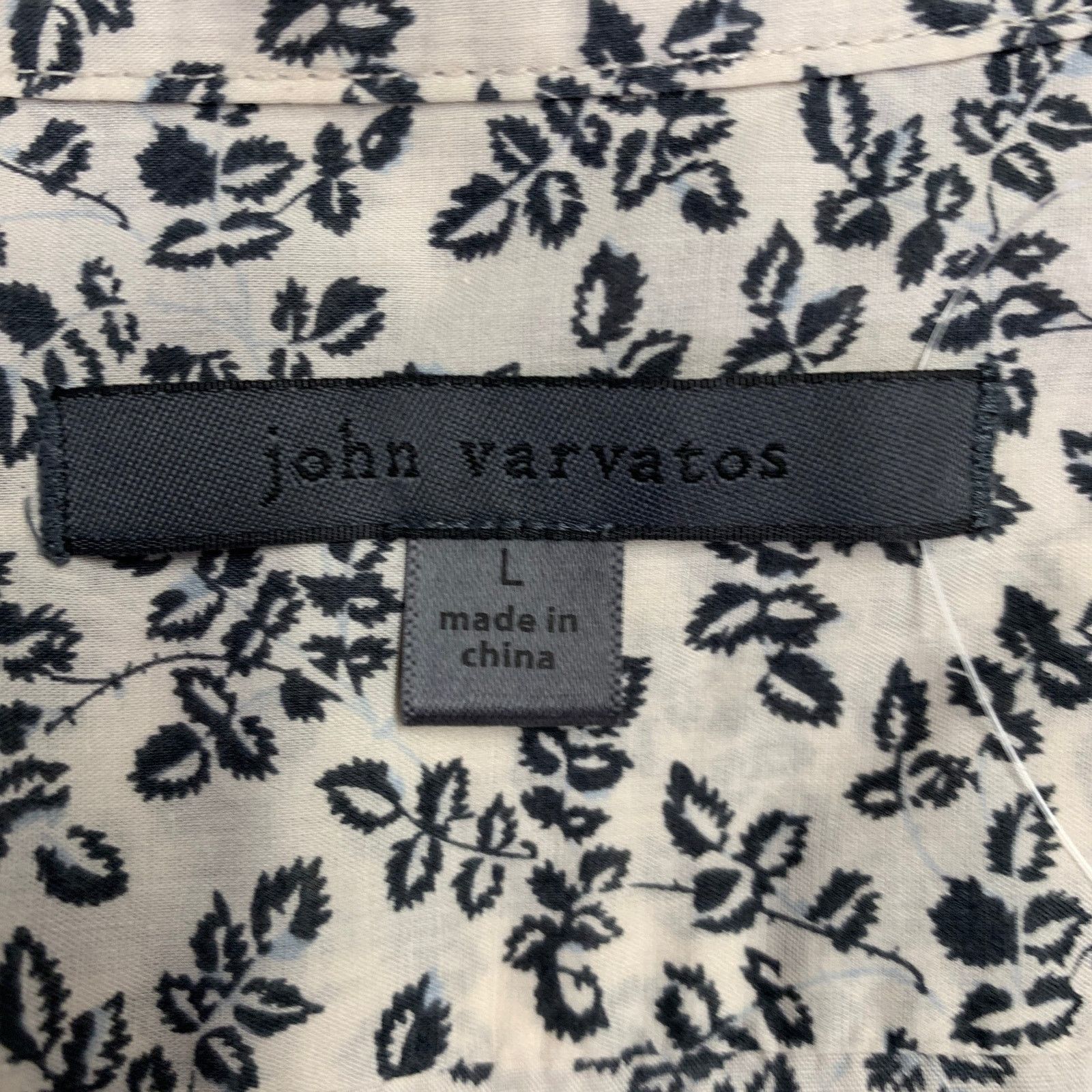 John Varvatos Off White Navy Leaves Cotton One Pocket Long Sleeve Shirt Size US L / EU 52-54 / 3 - 7 Thumbnail