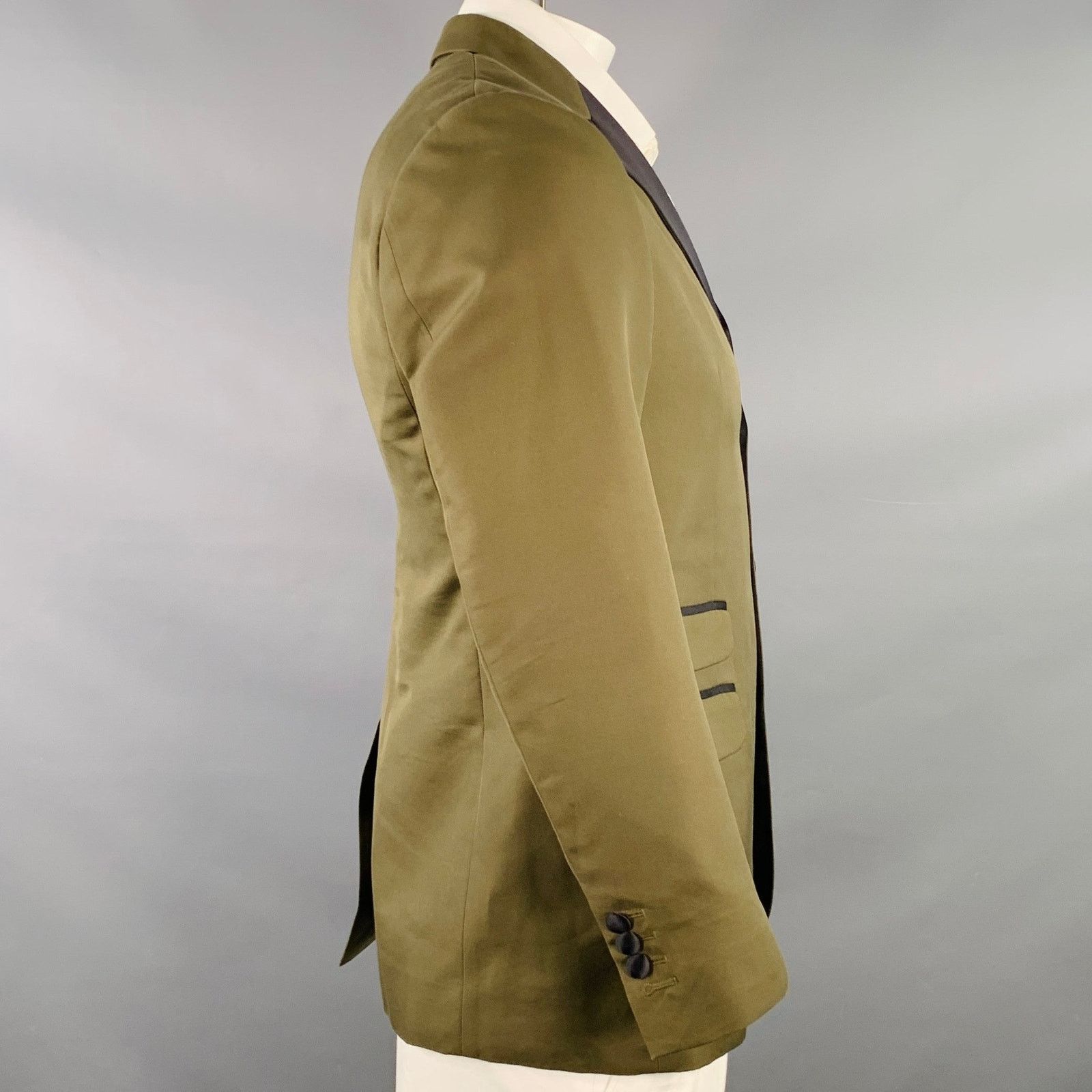Dsquared2 Olive Green Black Cotton Three Button Peak Lapel Sport Coat Size 42R - 3 Thumbnail
