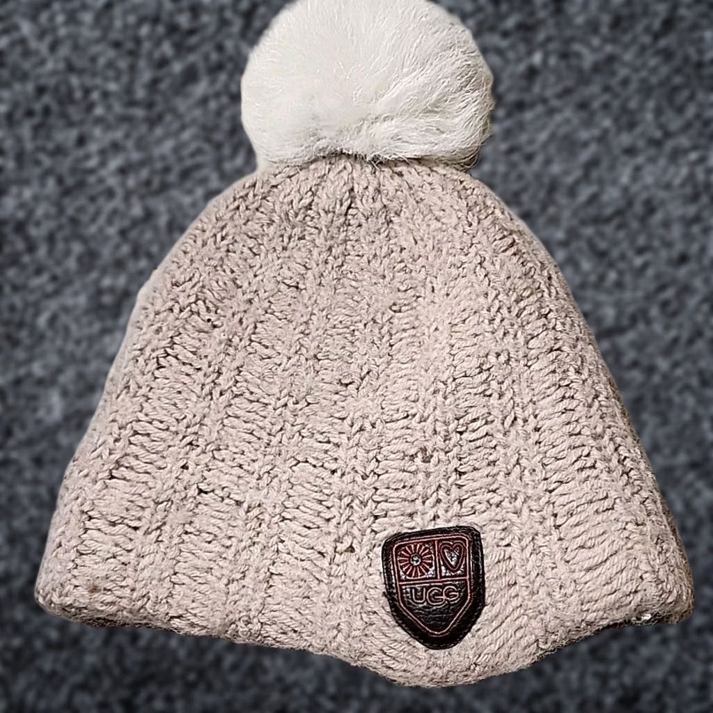 Ugg UGG Beanie Hat Cap Wool Blend Shearling Unisex One Size Tan/White Knit Women's Beanie - Wool Blend Knit Hat with Pomøre Size ONE SIZE - 1 Thumbnail
