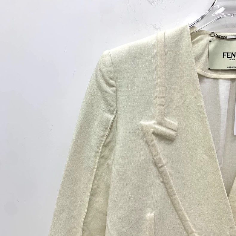 Fendi FENDI Beige linen notch collar double-breasted long-sleeve Size XXS / US 00 / IT 34 - 3 Thumbnail