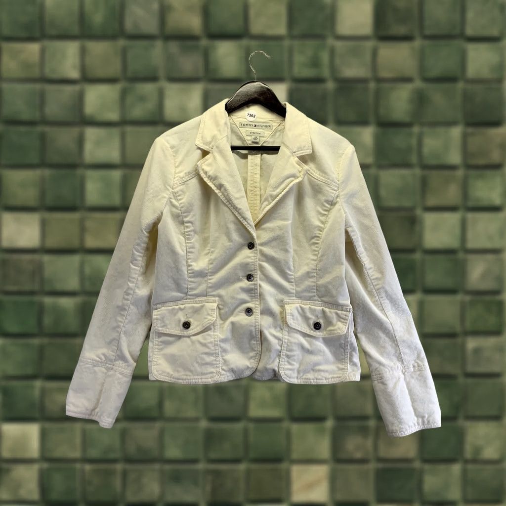 Tommy Hilfiger VINTAGE Tommy Hilfiger Stretch Ivory Corduroy Jacket Womens L-7262 Size L / US 10 / IT 46 - 1 Thumbnail