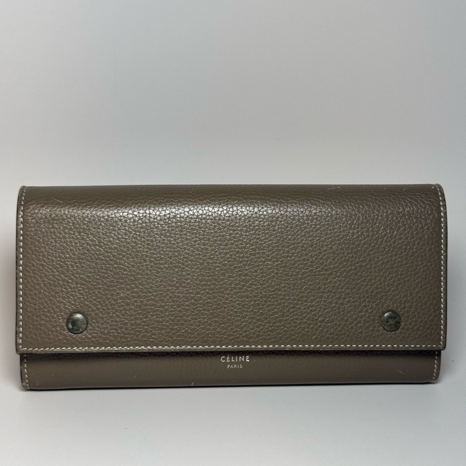 Celine Celine Large Flap Multifunction Wallet Grey Grained Leather Size ONE SIZE - 1 Thumbnail