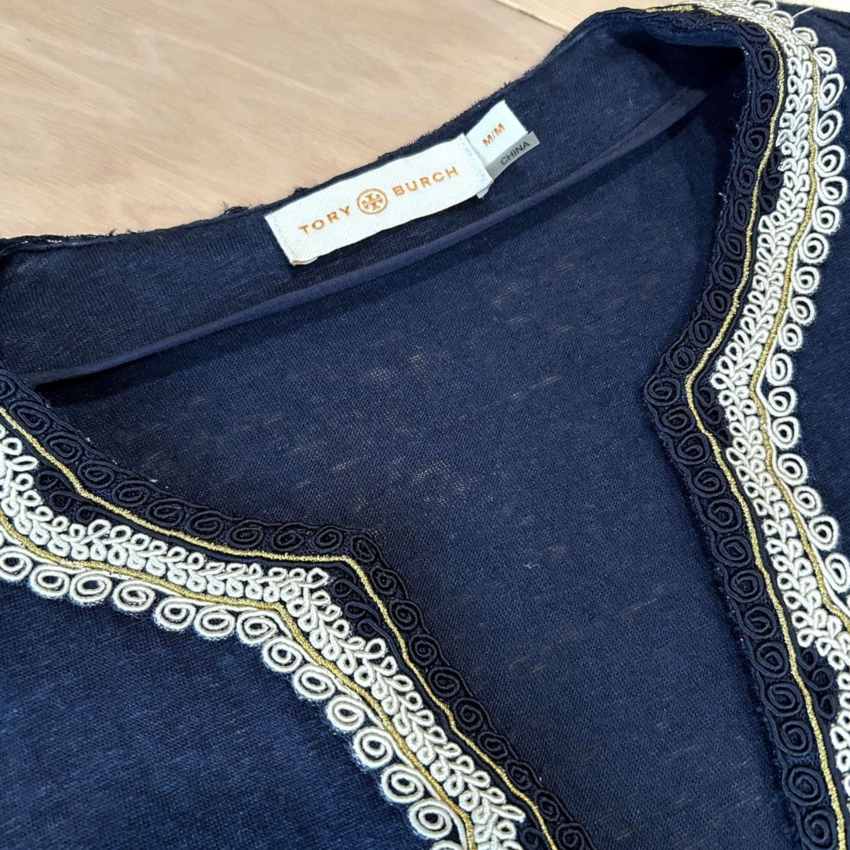 Tory Burch VINTAGE Tory Burch Liliana Embroidered Slub-Knit Linen Tee In Tory Navy Women’s M Size M / US 6-8 / IT 42-44 - 3 Thumbnail