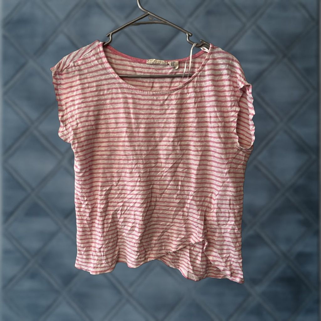 Christian Siriano Christian Siriano Shirt Women Top Medium Pink Striped Linen Short Sleeve Tee"} Size M / US 6-8 / IT 42-44 - 1 Thumbnail
