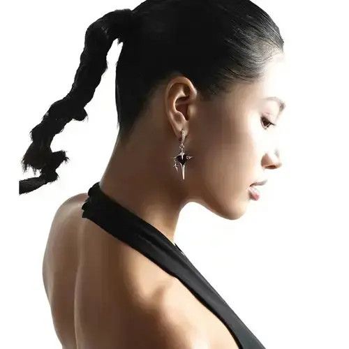 Jewelry × Sterling Silver Black Heart Metal Tassel Earrings Size ONE SIZE - 2 Thumbnail