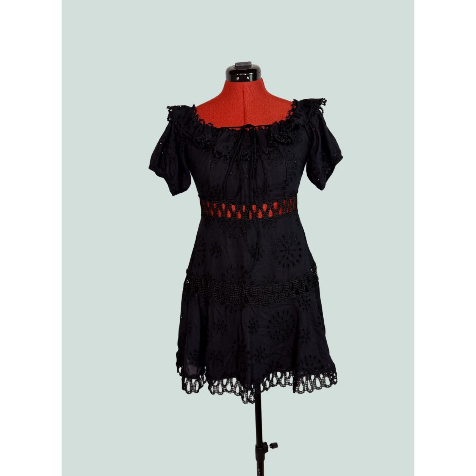 Vintage VINTAGE BANJUL Dress Womens Size Medium Black Lace Ruffle Mini Goth Cotton D915 Size M / US 6-8 / IT 42-44 - 1 Thumbnail