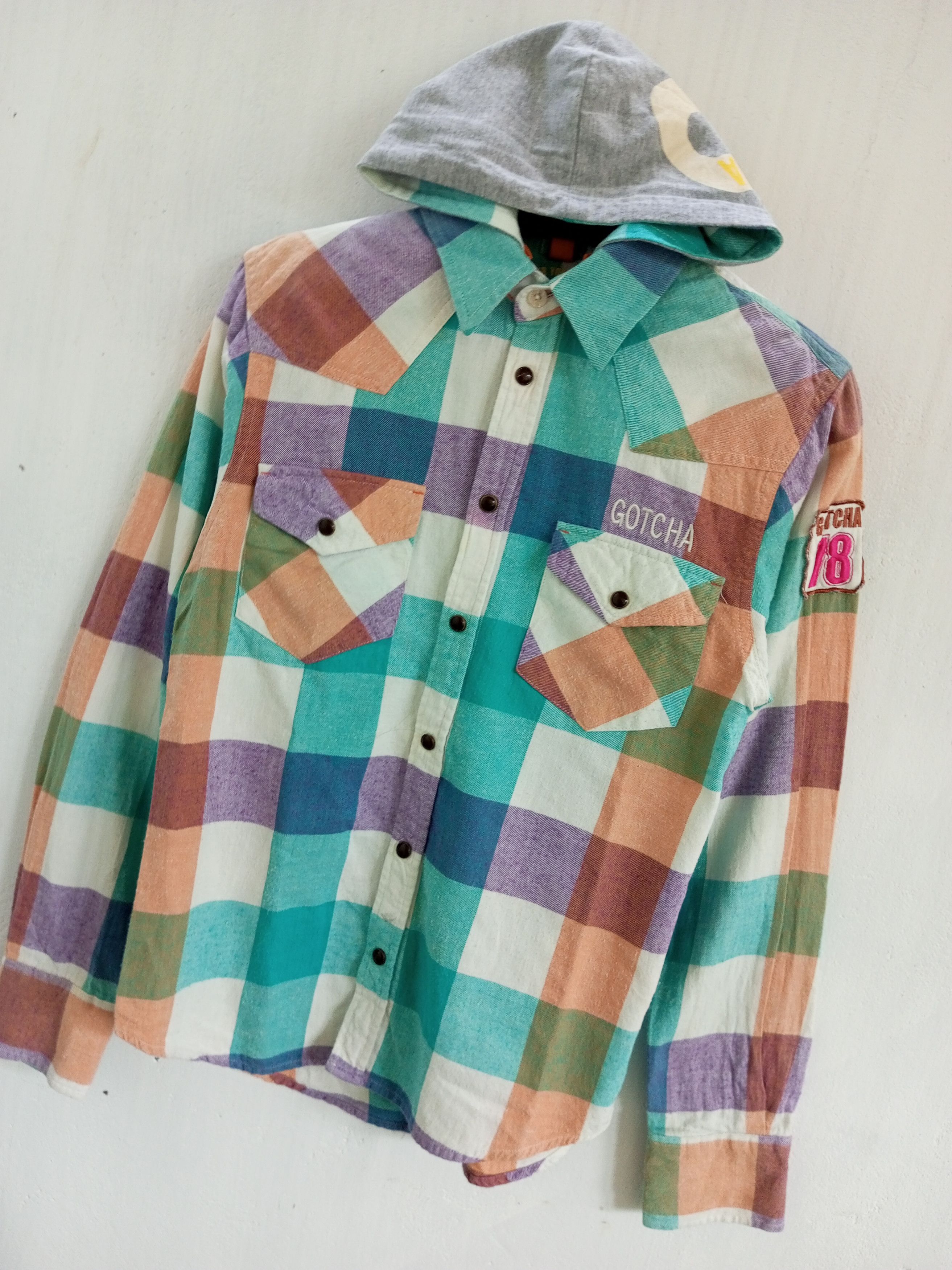 Japanese Brand Vintage Gotcha Flannel Longsleeve Detachable Hoodie Size US S / EU 44-46 / 1 - 2 Thumbnail
