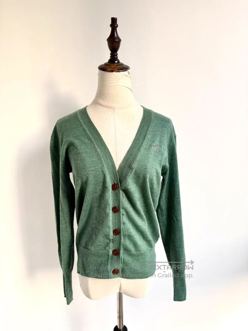 Vivienne Westwood Vivienne Westwood Grass green V-neck Saturn knitted sweate Size S / US 4 / IT 40 - 1 Thumbnail