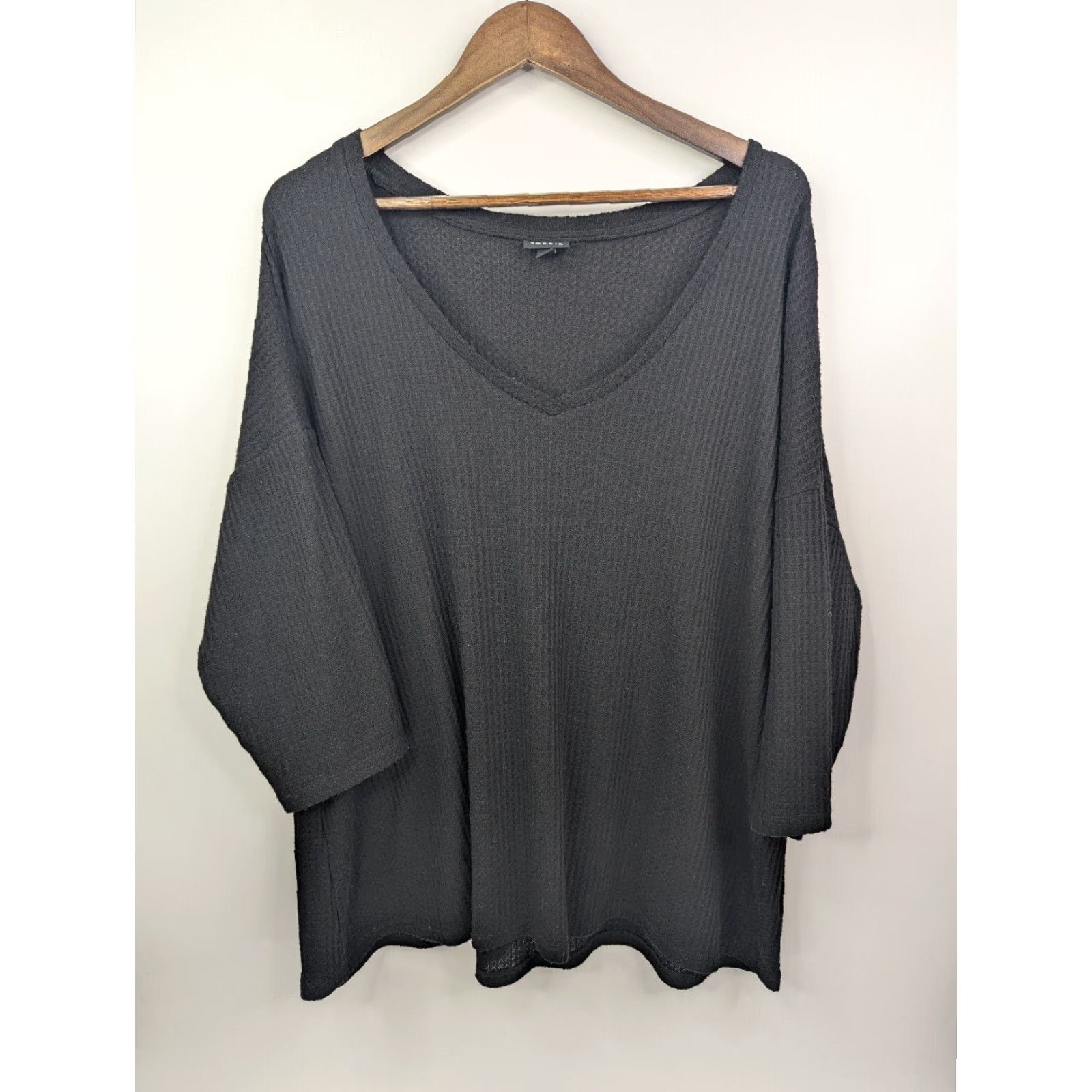 Torrid VINTAGE TORRID Thermal Waffle V-Neck Top Knit 3/4 Sleeve Tunic Size 3 Black Size XXL / US 16-18 / IT 52-54 - 2 Thumbnail