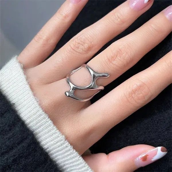 VIBE Abstract Ring Slime Silver Modern Punk Art Psychedelic Size ONE SIZE - 4 Thumbnail
