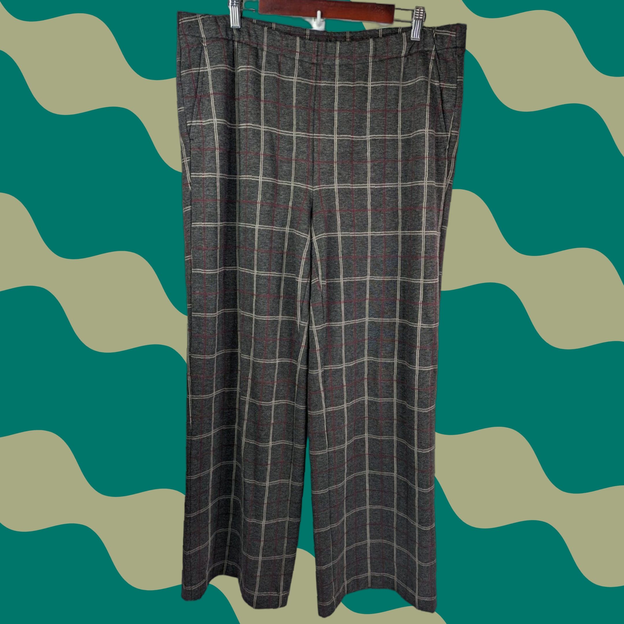 J. Jill J Jill Ponte Slim Leg Pants XL Tall Black Plaid Elastic Waist Stretch Full Length Size 40" / US 18 - 1 Thumbnail